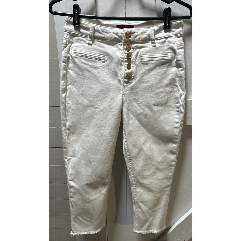 Guess Los Angeles Mid Rise Cropped White Button Fly Women's Size 29